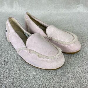 UGG Hailey Sparkle Girls Slippers Flats Size 4 Pink Sheepskin Suede Slip On